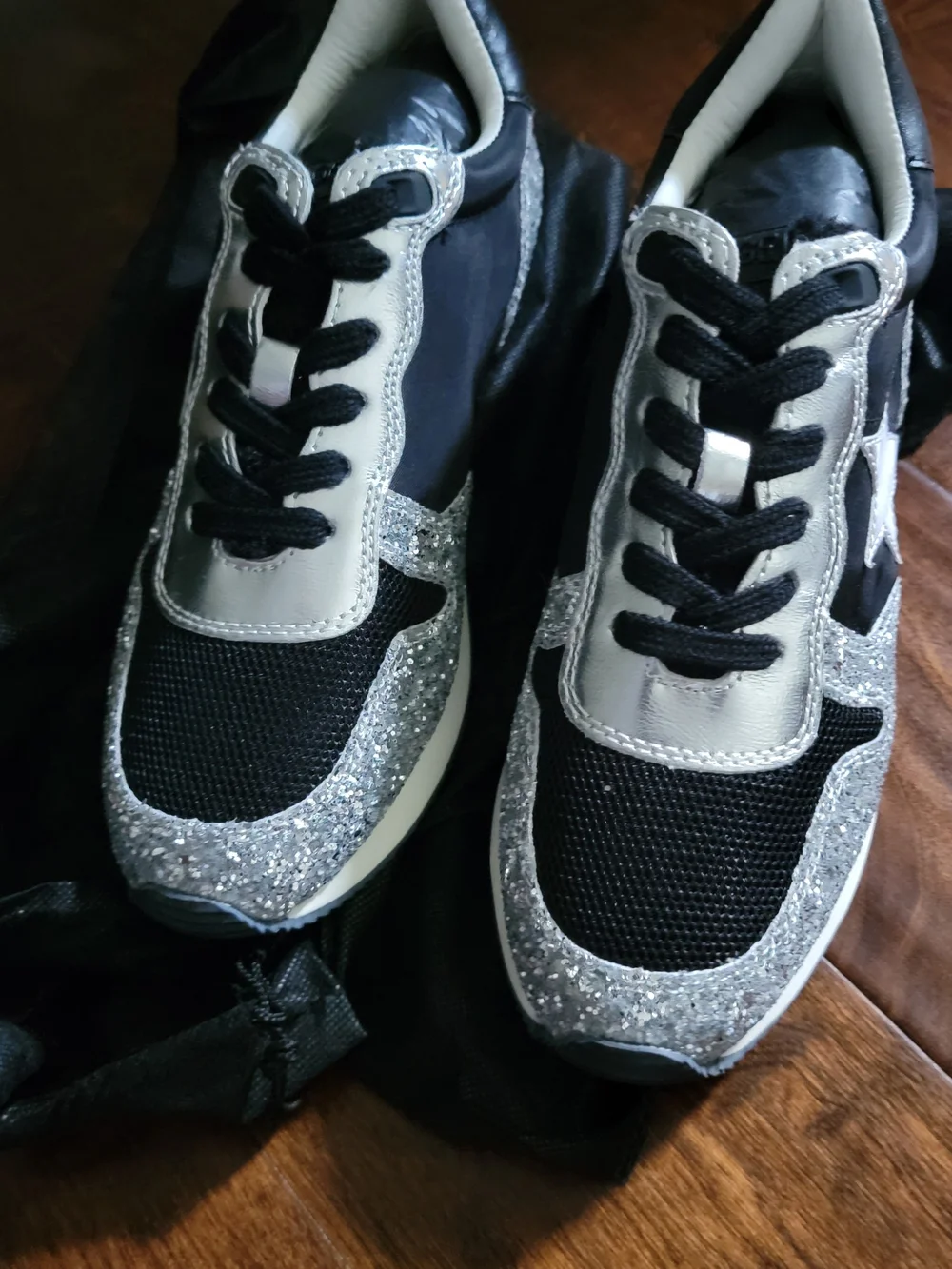 Women's Black and Silver Athletic Sneakers